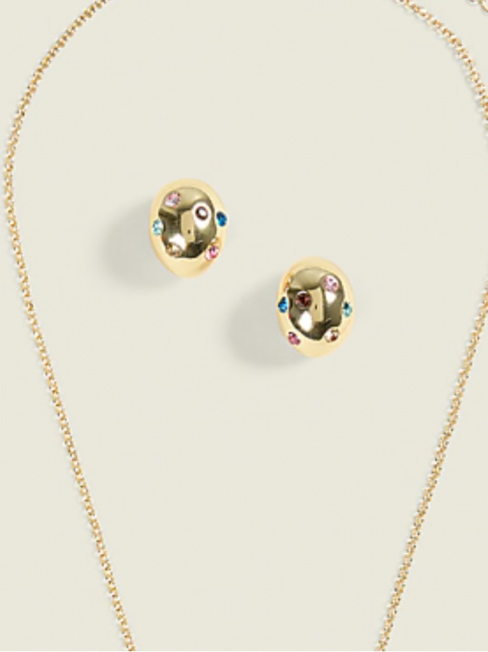 Gold-Tone Abstract Stud Earrings with Multicolor Crystal Accents